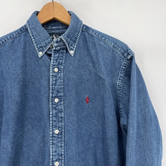 Ralph Lauren Other - Vtg Ralph Lauren Blaire Denim Jean Shirt Mens S Blue Button L/SRed Pony